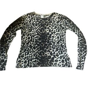 Nygard Collection‎ Womens Leopard Print Sparkle Knit Sweater Petites S 6-8 Brown